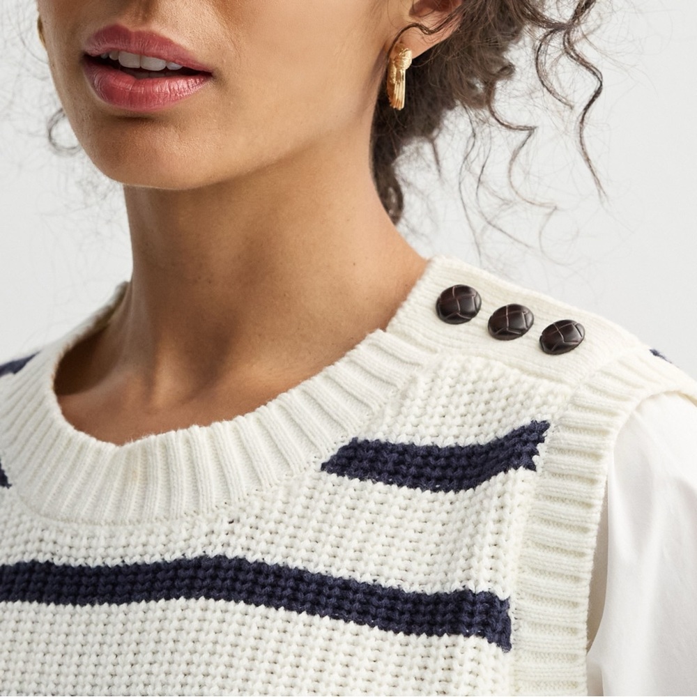 EUC Industry Bambi Crewneck Sweater Vest Ivory and Navy Stripe: as seen by Rails - Picture 6 of 15